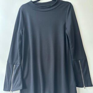 Soft Surroundings Womens Long Bell Sleeves w/ Zipper Mock Neck Tunic Black Sz S